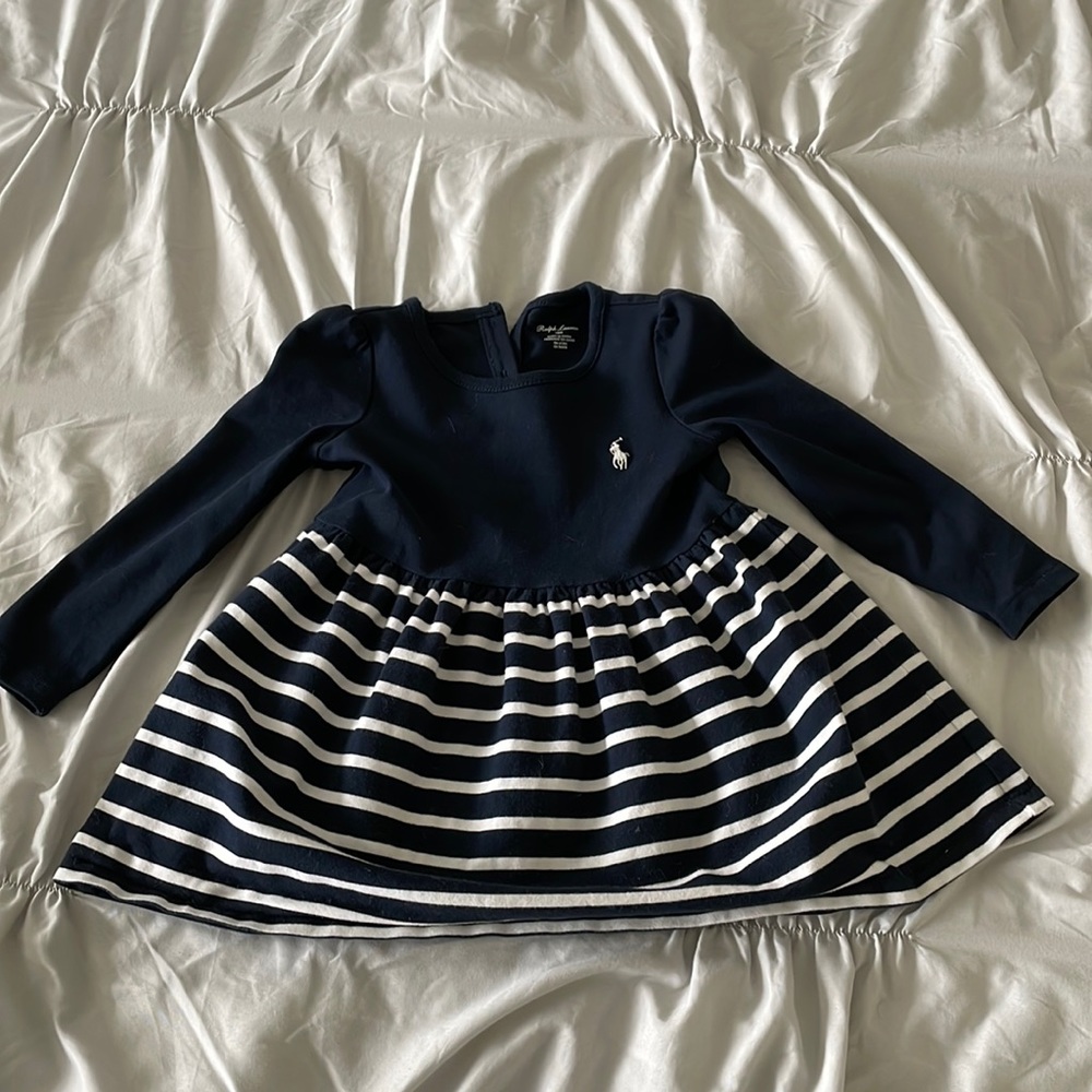 18 months Ralph Lauren Navy Blue and White Dress